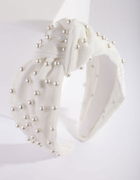White Fabric Knot Pearl Headband - link has visual effect only