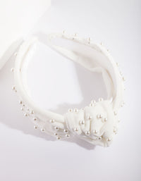 White Fabric Knot Pearl Headband - link has visual effect only