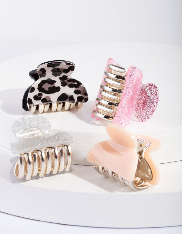 Pink Glitter Multi Leopard Clip Pack