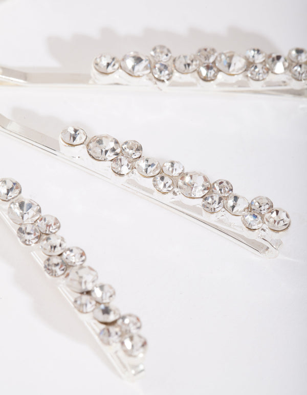 Silver Round-cut Crystal Hair Pin 4 Pack