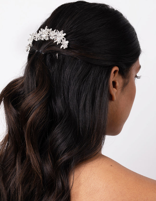 Silver Diamante Floral Comb
