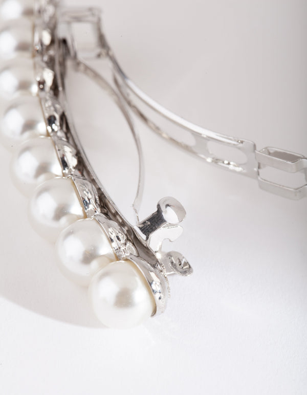 Silver Pearl Barrette 2 Pack