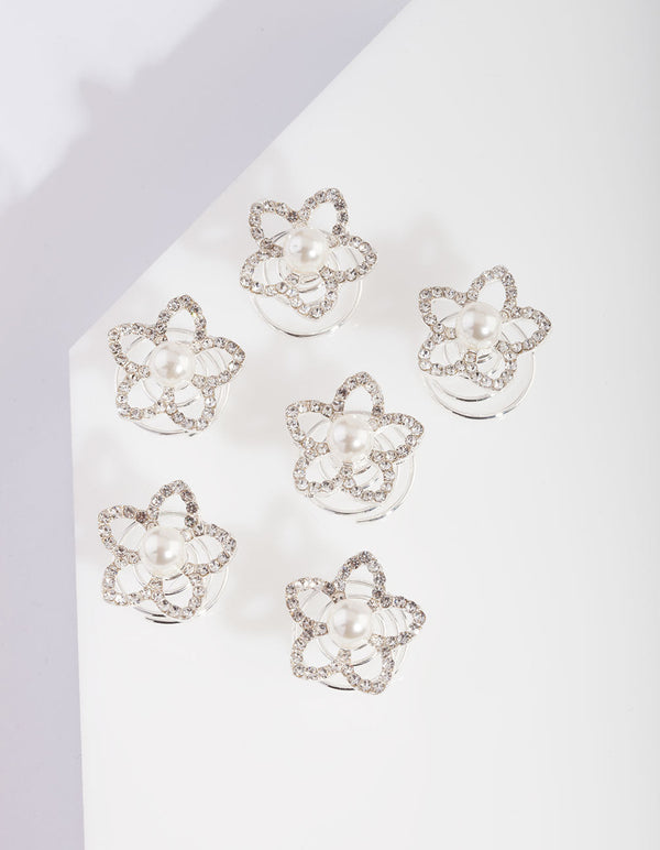 Flower Pearl Hair Jewels 6 Pack