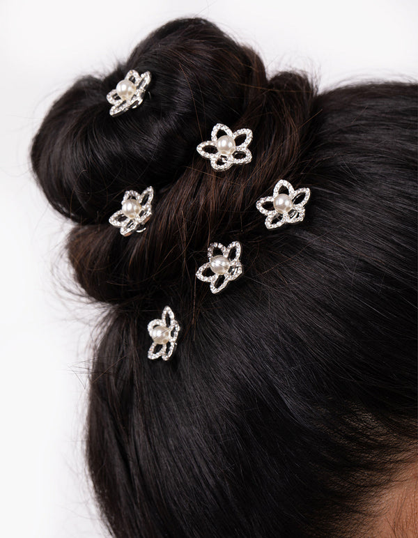 Flower Pearl Hair Jewels 6 Pack