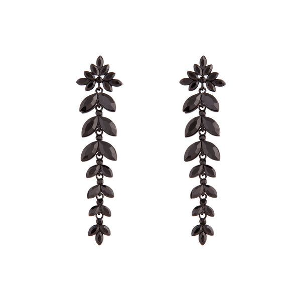 Black Graduated Floral Gem Drop Earrings