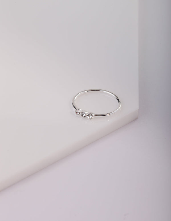 Sterling Silver Diamante Trio Ring