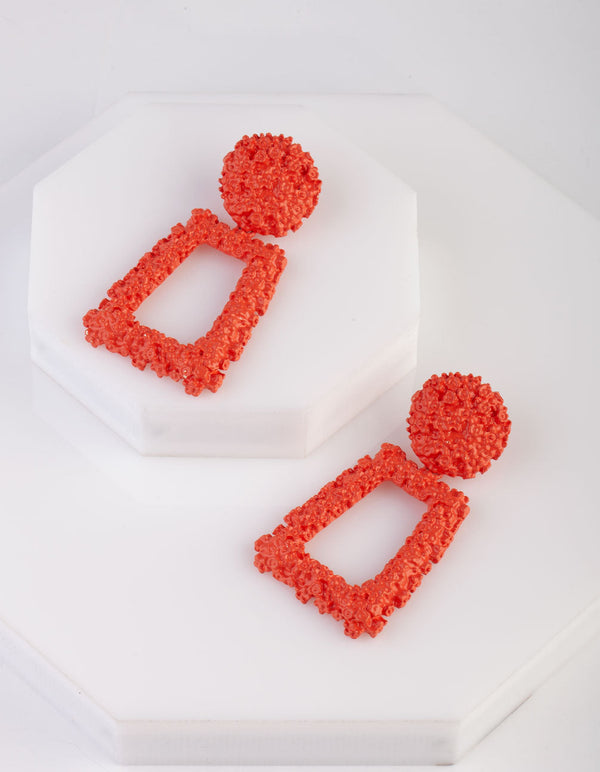 Coral Textured Geometric Drop Earrings