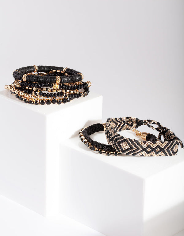 Black Friendship Bracelet 10 Pack