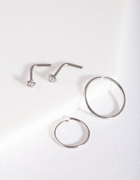Rhodium Heart Nose Ring 4 Pack - link has visual effect only