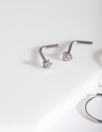 Rhodium Heart Nose Ring 4 Pack - link has visual effect only