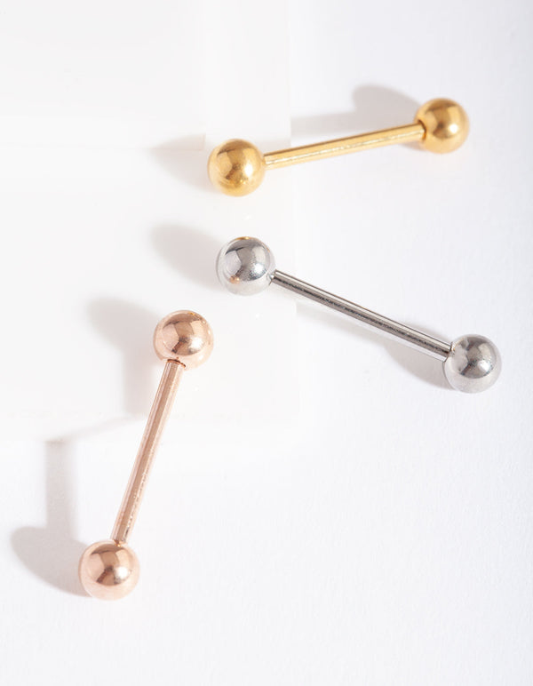 Mixed Metal Tongue Bar 3 Pack