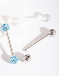 Rhodium Blue Diamante Tongue Bar Pack - link has visual effect only