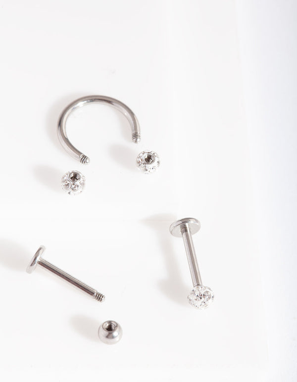 Rhodium Surgical Steel Disco Ball Barbell 3 Pack