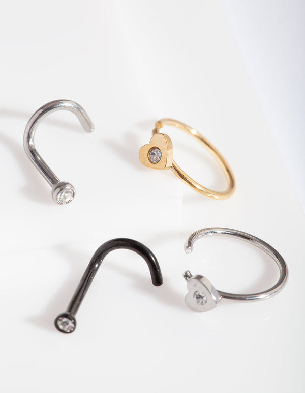 Mixed Metal Multi Nose Jewellery 4 Pack