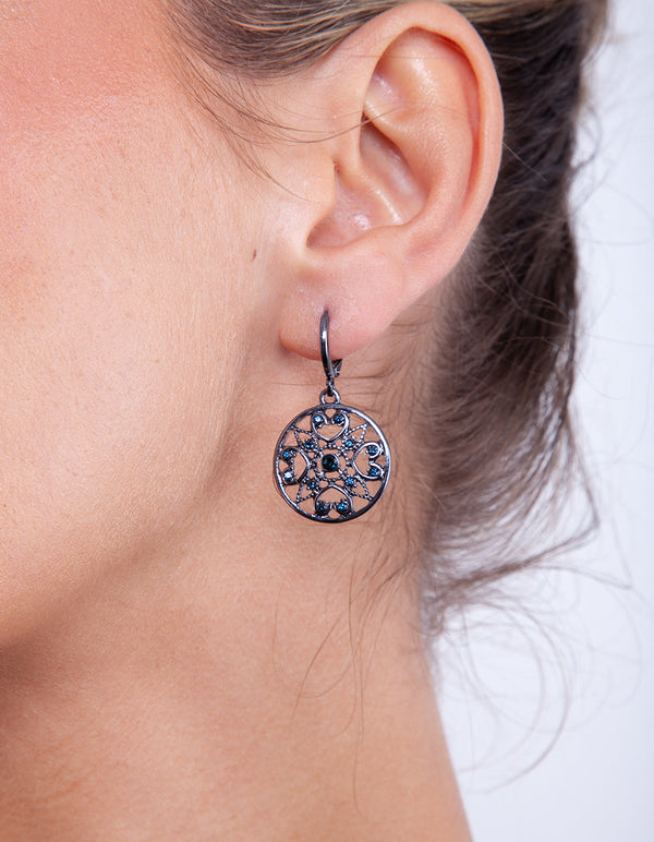 Deep Blue Filigree Huggie Hoop Earrings