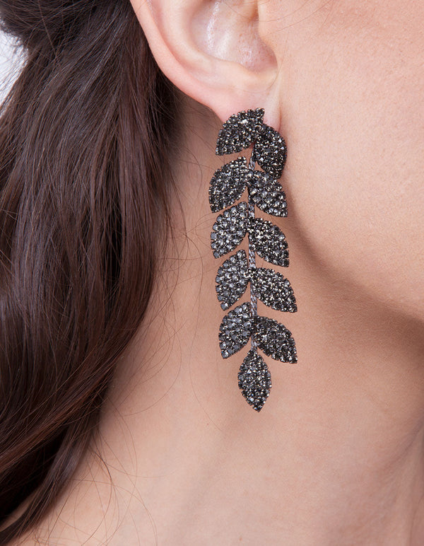 Black Gemstone Vine Drop Earrings