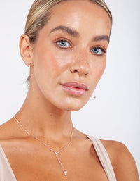 Rose Gold Diamante Drop Earrings Necklace Gift Box - link has visual effect only