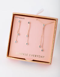 Rose Gold Diamante Drop Earrings Necklace Gift Box - link has visual effect only