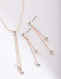 Rose Gold Diamante Drop Earrings Necklace Gift Box - link has visual effect only