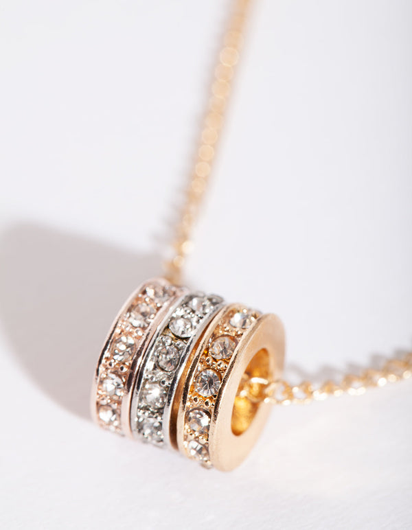 Gold Diamante Triple Ring Jewellery Set