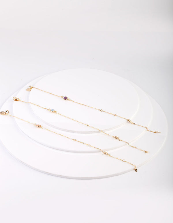 Semi-Precious Stone Gold Bracelet and Anklet 3 Pack