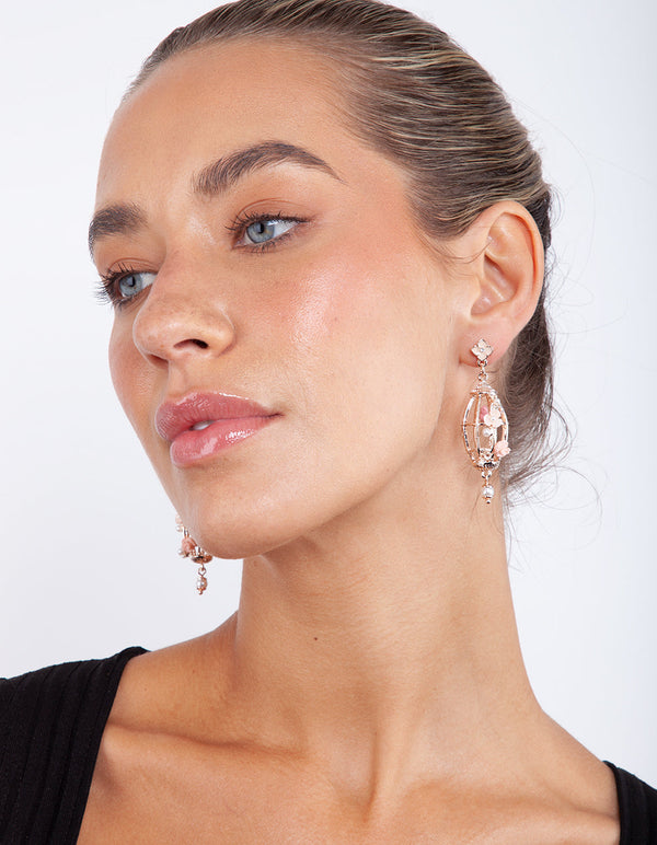 Rose Gold Bird Cage Drop Earrings