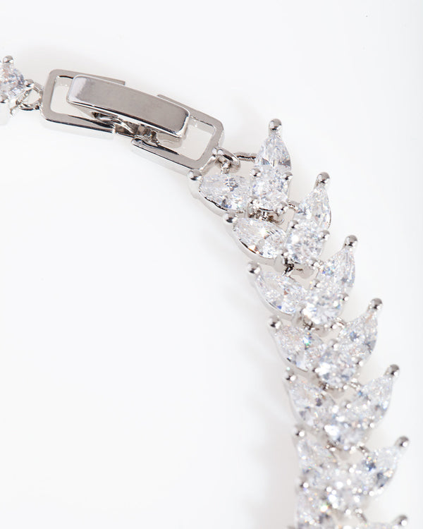 Silver Diamond Simulant Navette Bracelet