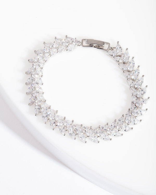 Zilveren diamanten simulant Navette-armband