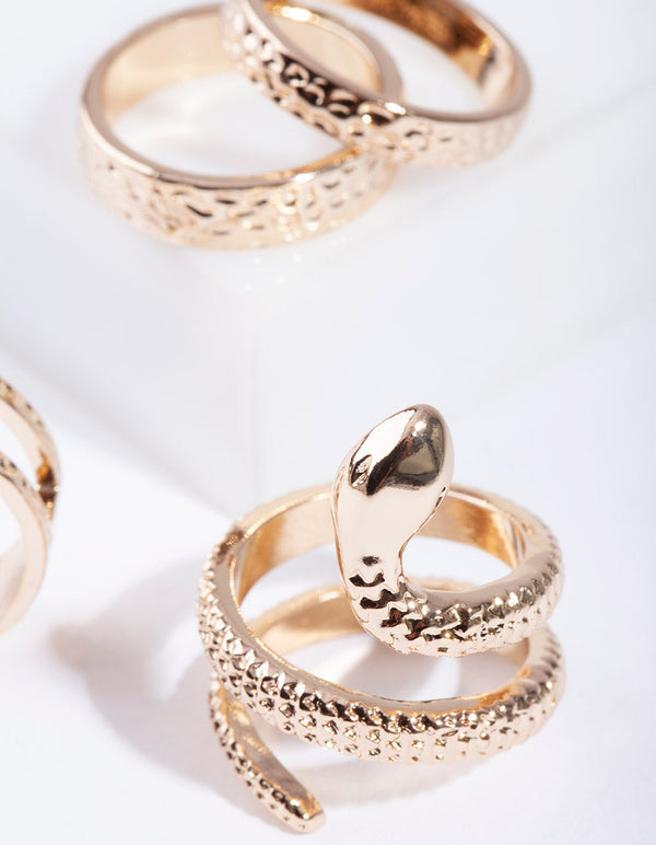 Gold Textured Snake Ring Pack