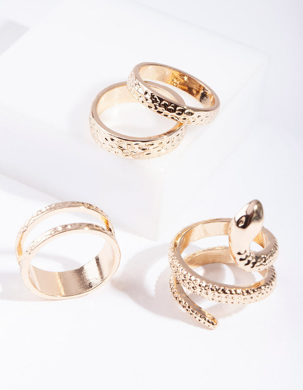Gold Textured Snake Ring Pack