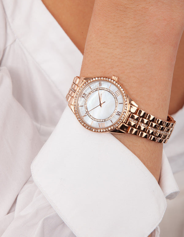 Rose Gold Pearl Face Watch