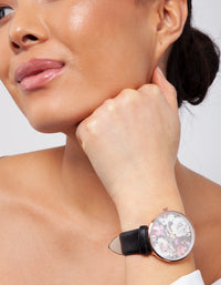Black Floral PU-Strap Watch - link has visual effect only