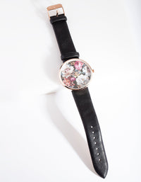 Black Floral PU-Strap Watch - link has visual effect only