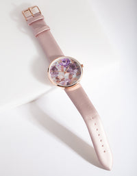 Purple Floral PU-Strap Watch - link has visual effect only