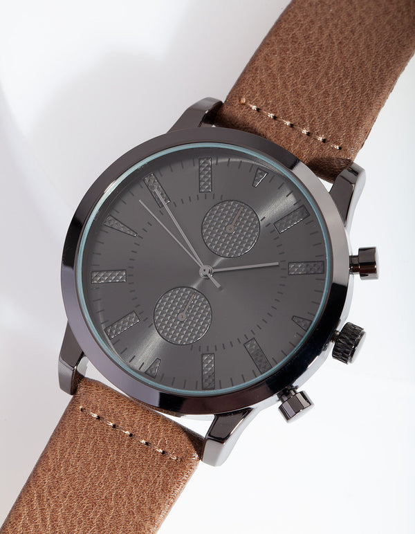 Brown and Black PU Strap Watch