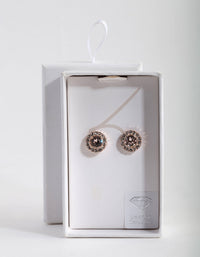 Rose Gold Pink Diamond Simulant Halo Stud Earrings - link has visual effect only
