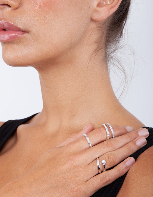 Diamante Swirl Silver Ring Pack