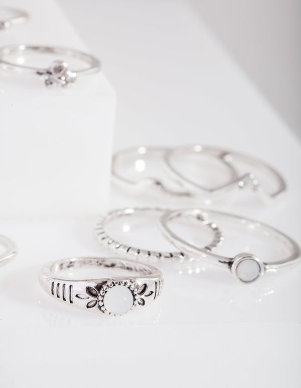 Diamante Silver Thin Ring 9 Pack