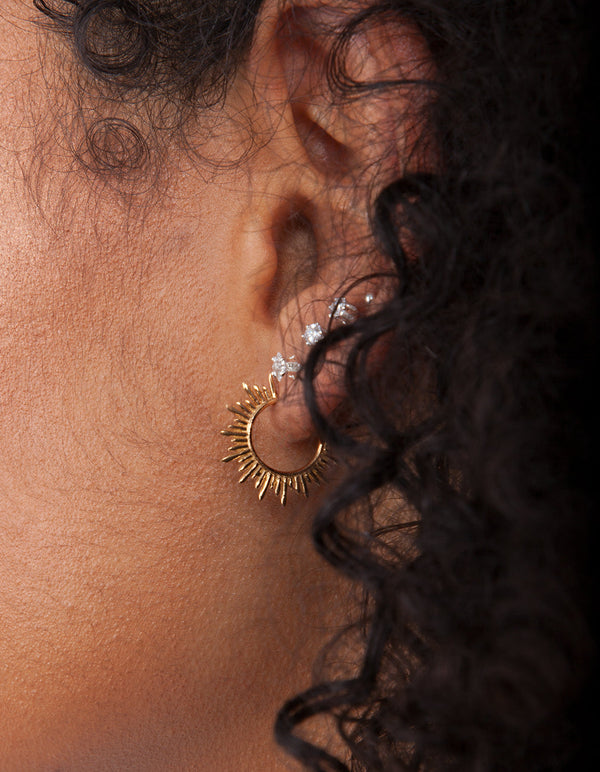 Gold Plated Sterling Silver Sunburst Hoop Earrings