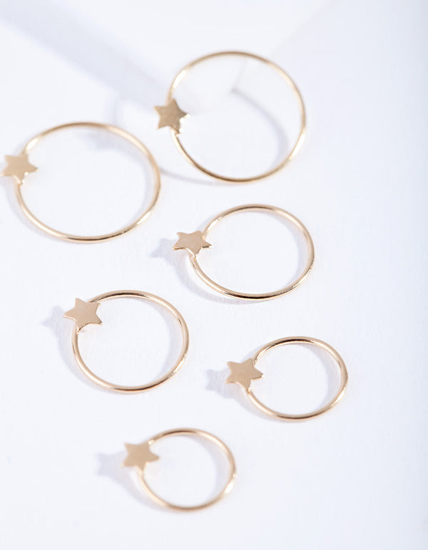 Gold Plated Sterling Silver Star Hoop Earring 3 Pack