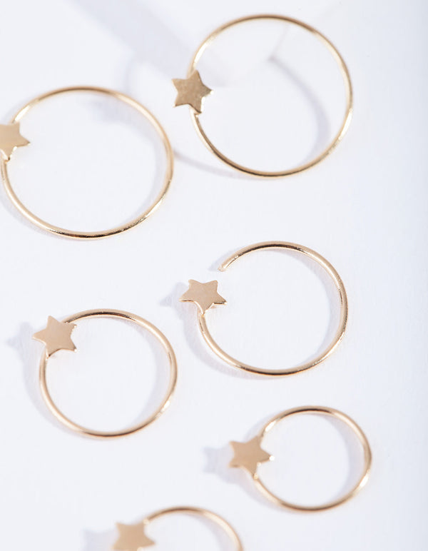 Gold Plated Sterling Silver Star Hoop Earring 3 Pack