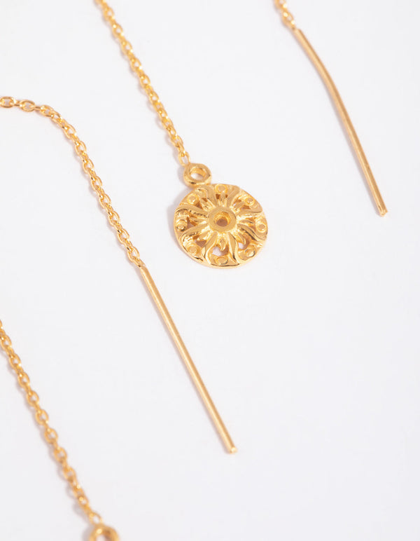 Gold Plated Sterling Silver Sun Thread Through Earrings