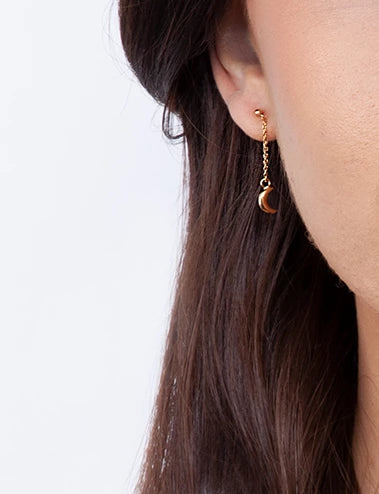 Gold Plated Sterling Silver Moon Star Chain Earrings