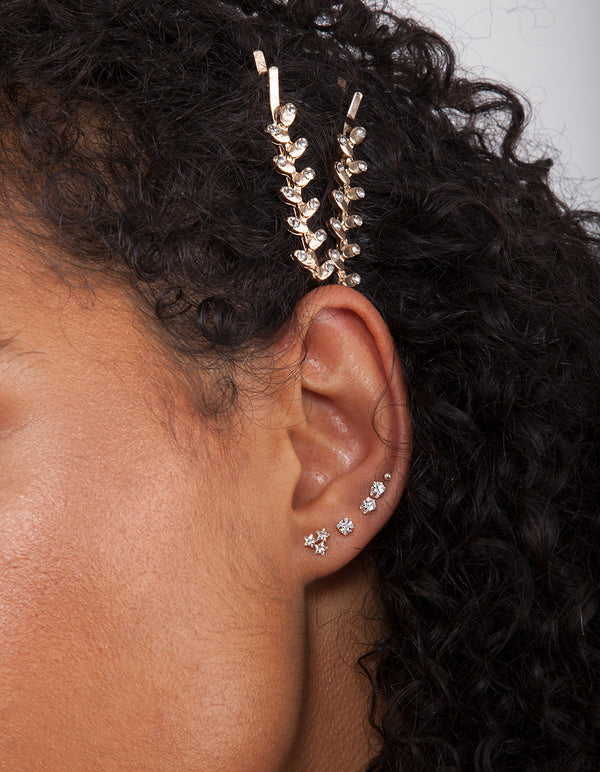 Gold Plated Sterling Silver Trio Cluster Earrings Stud