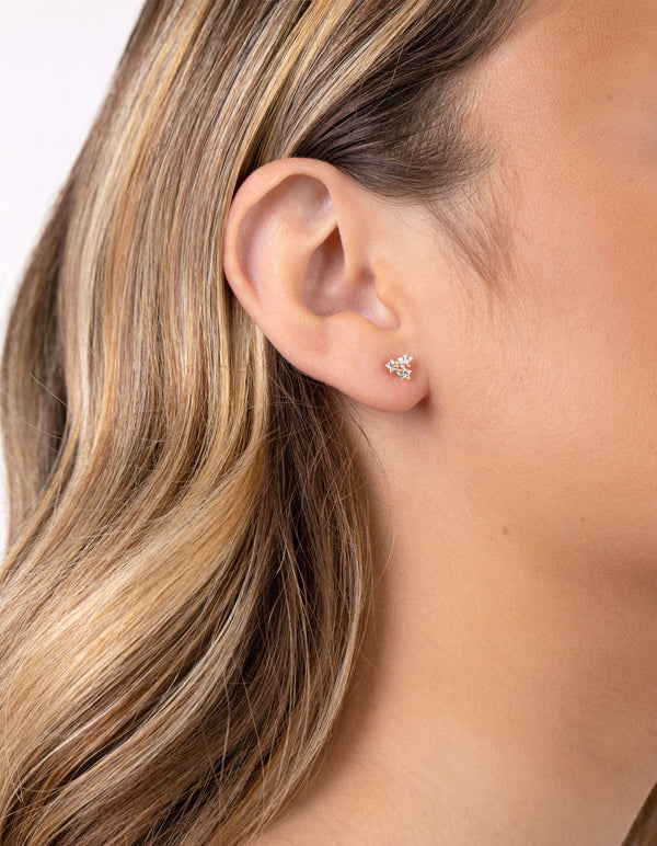 Gold Plated Sterling Silver Trio Cluster Earrings Stud