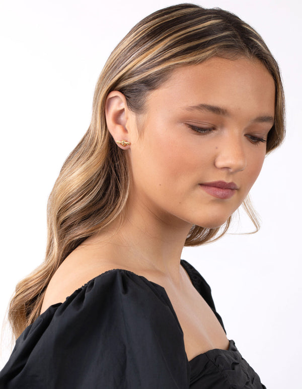 Gold Plated Sterling Silver Bee Stud Earrings