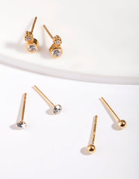 Gold Plated Sterling Silver Diamante Earring 3 Pack - link has visual effect only