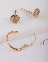 Gold Plated Sterling Silver Star Floral Earring 2 Pack - link has visual effect only