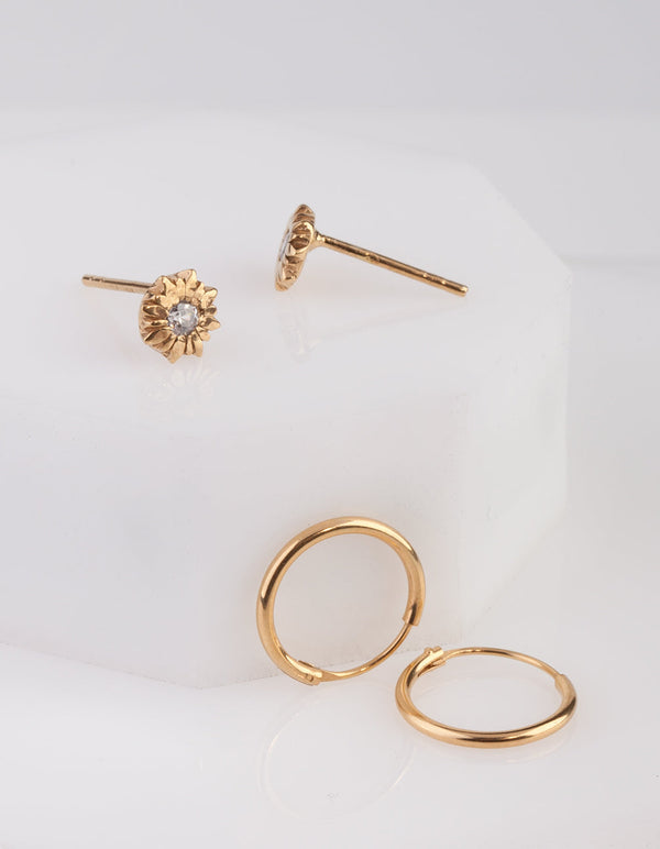 Gold Plated Sterling Silver Star Floral Earring 2 Pack