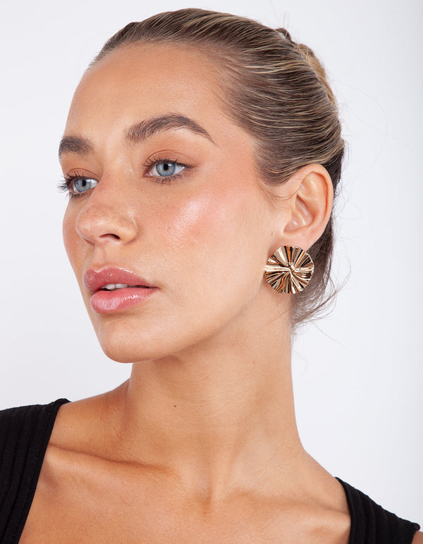 Molten Gold Flat Disc Stud Earrings